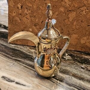 Elegant Korean Gold Coffee Pot Crystal Accents Stainless Steel